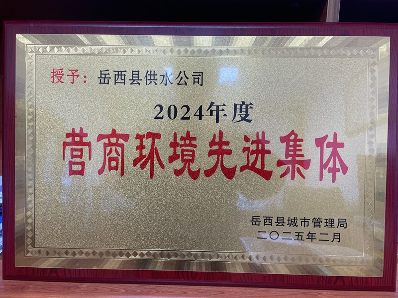 供水米兰体育·(中国)官方网站荣获县城管局2024年度营商环境先进集体荣誉称号